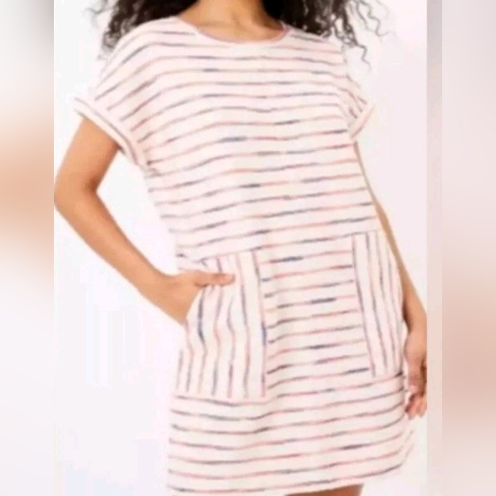 Lou & Grey Preppy Neon Orange Stripped Terry Size Small Mini Short Dress